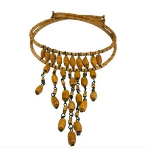 Vintage Bead Double Layer Multi Chain Dangle Choker Necklace